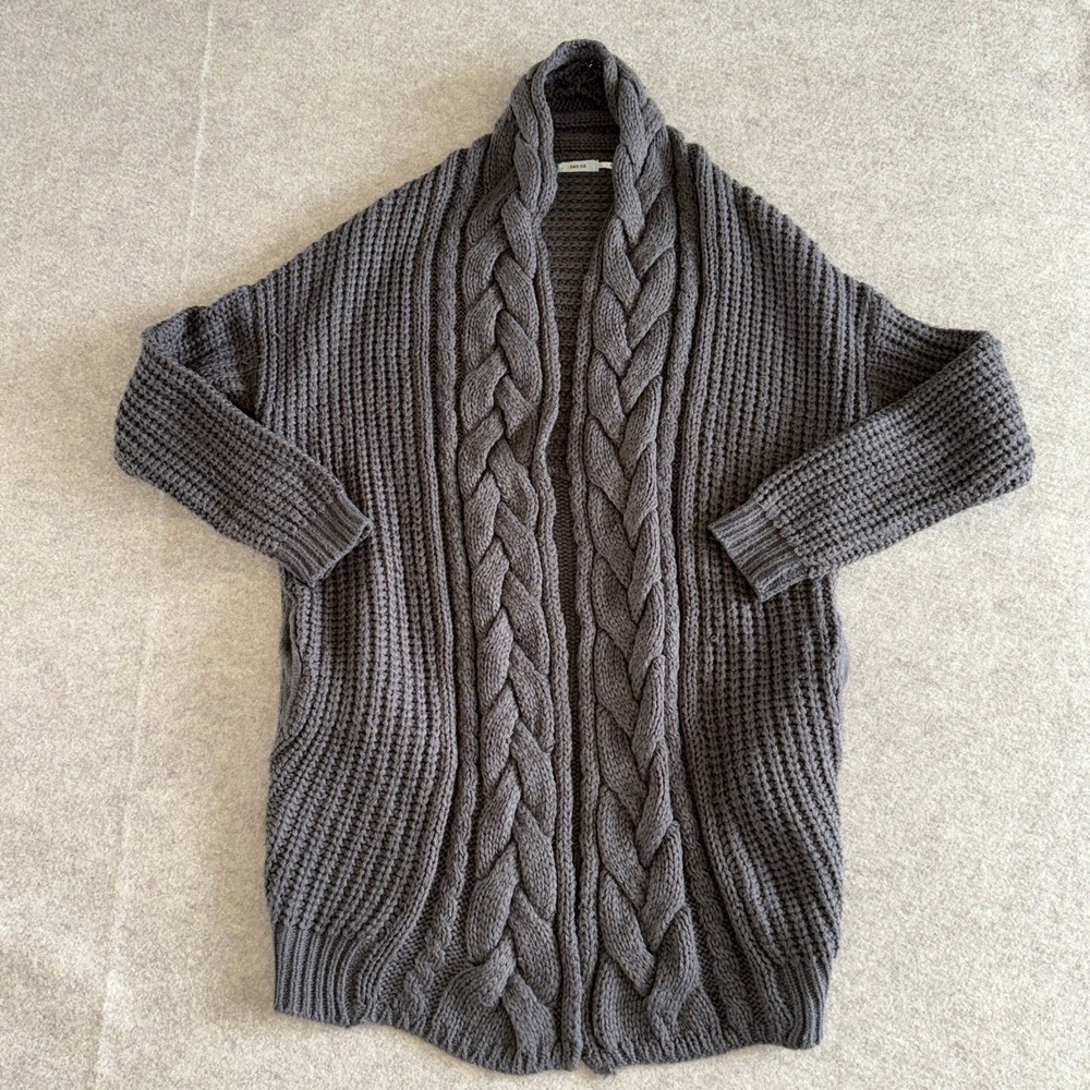 Kimchi Blue Charcoal Grey Cable Knit Oversized Open Front Cardigan Sweater M